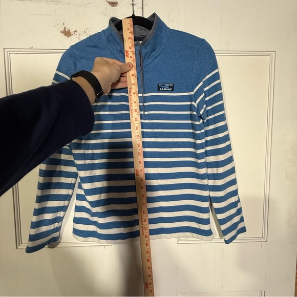L.L. Bean Striped Rugby Pullover Henley Blue and White Size XS Preppy Cotton - Picture 6 of 9